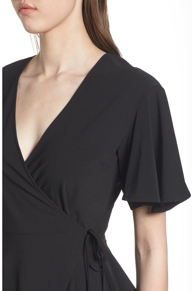 Flounce Sleeve Faux Wrap Top, Alternate, color, BLACK
