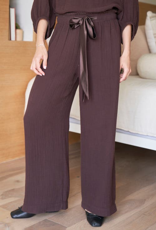 Ocean + Main Ocean+main Gauze Palazzo Pant In Brown
