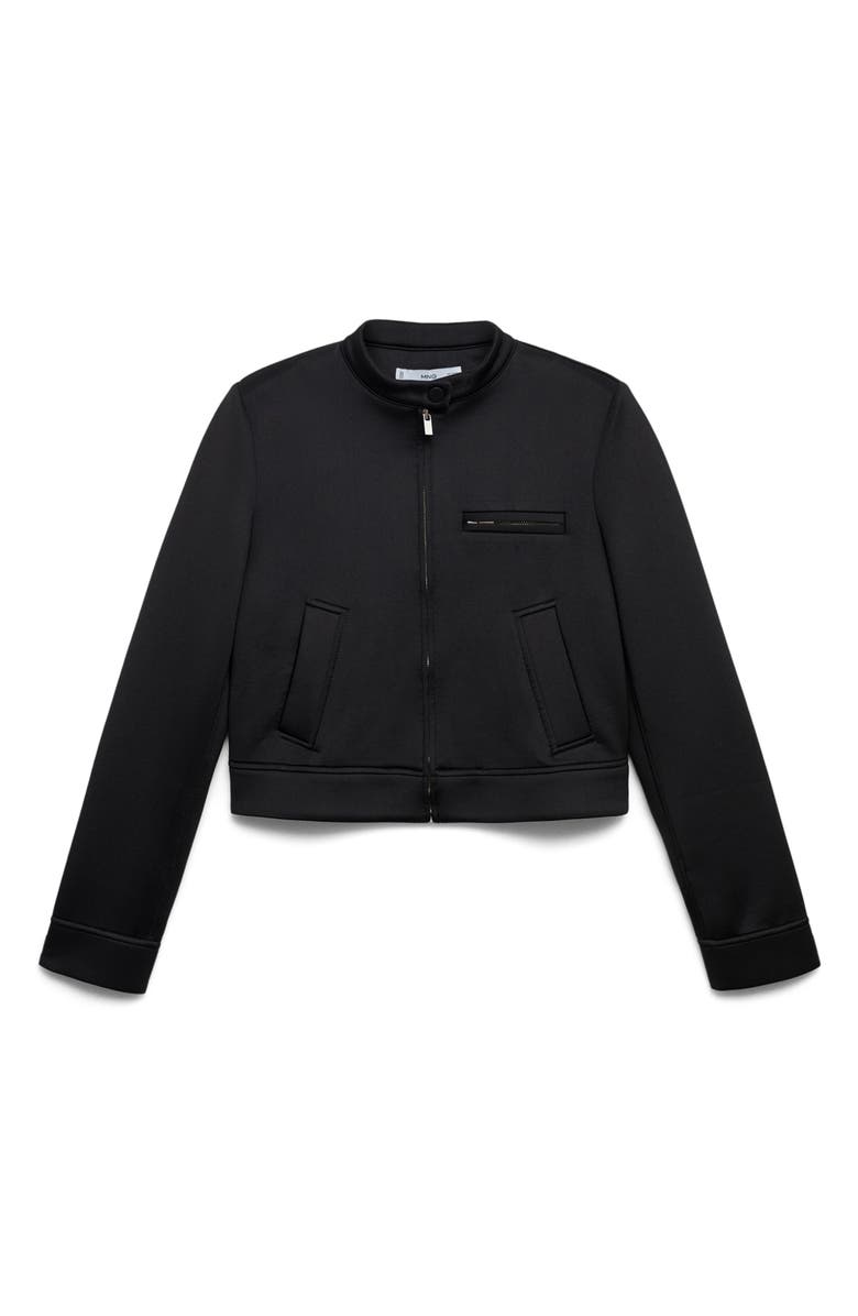 MANGO Crop Ponte Jacket, Alternate, color, Black
