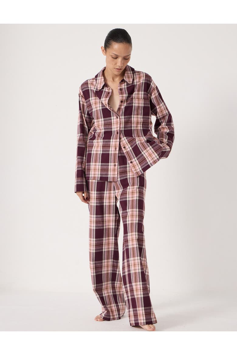 Cotton Check Print Pajamas, Alternate, color, Burgundy Red
