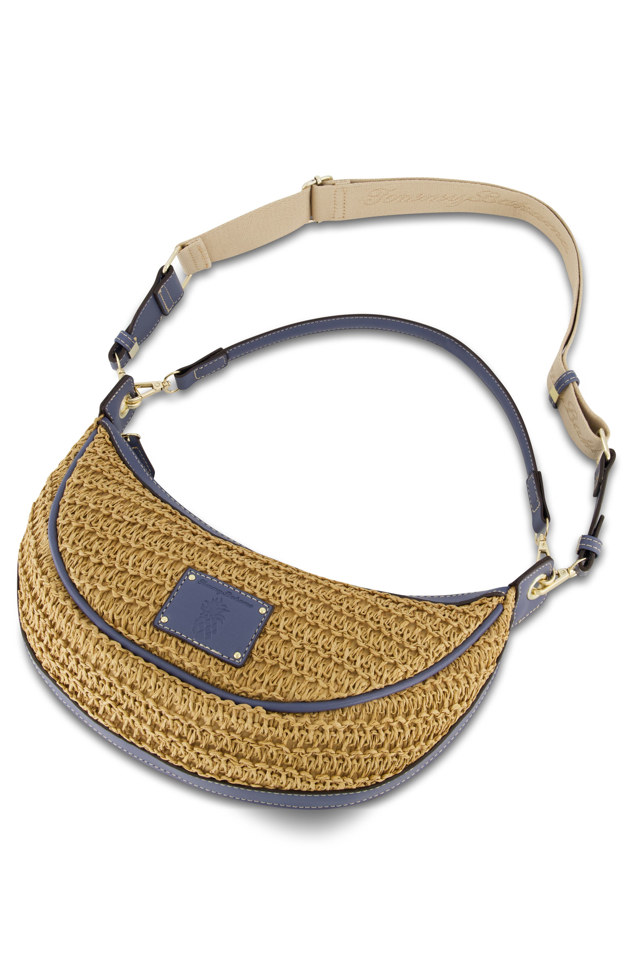 Tommy Bahama Logo Debossed Raffia Shoulder Bag, Alternate, color, Navy