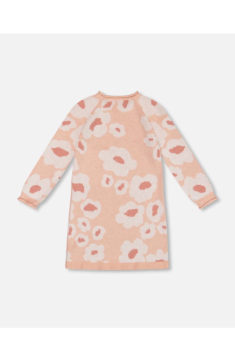 Deux par Deux Girl's Jacquard Retro Flower Knit Dress Light Pink, Alternate, color, 