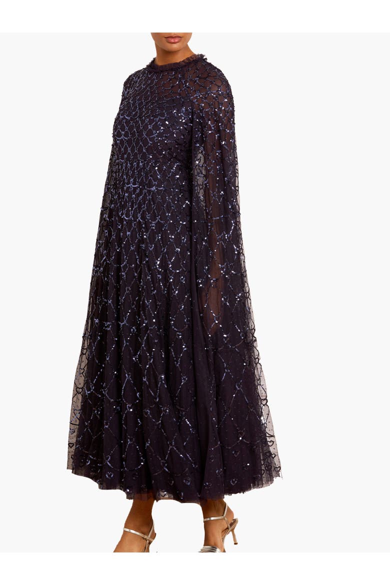 Heart Lattice Cape Ankle Gown, Main, color, Midnight