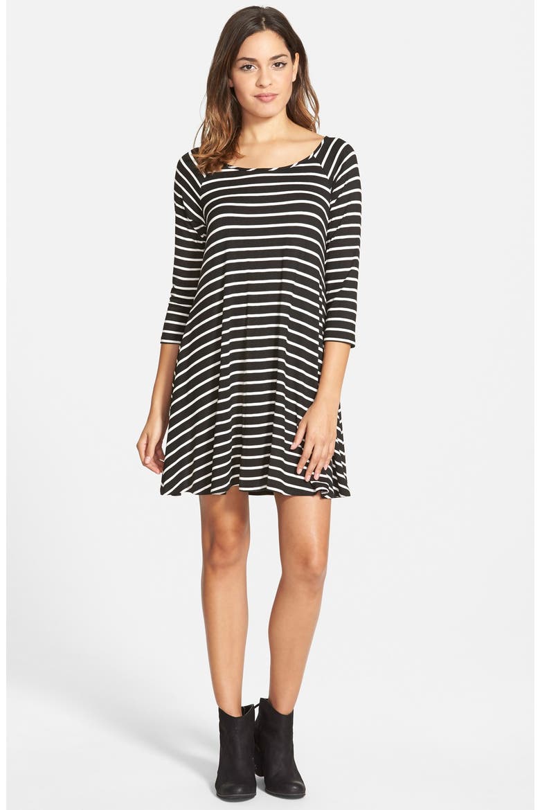 Three Quarter Sleeve Knit Shift Dress, Main, color, BLACK/ IVORY