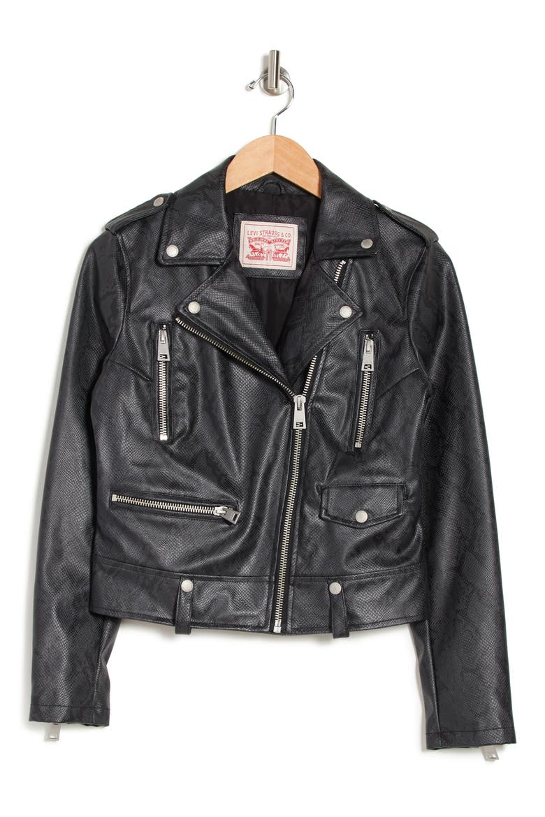 Levi's® Faux Leather Moto Jacket, Alternate, color, BK ELC BLU