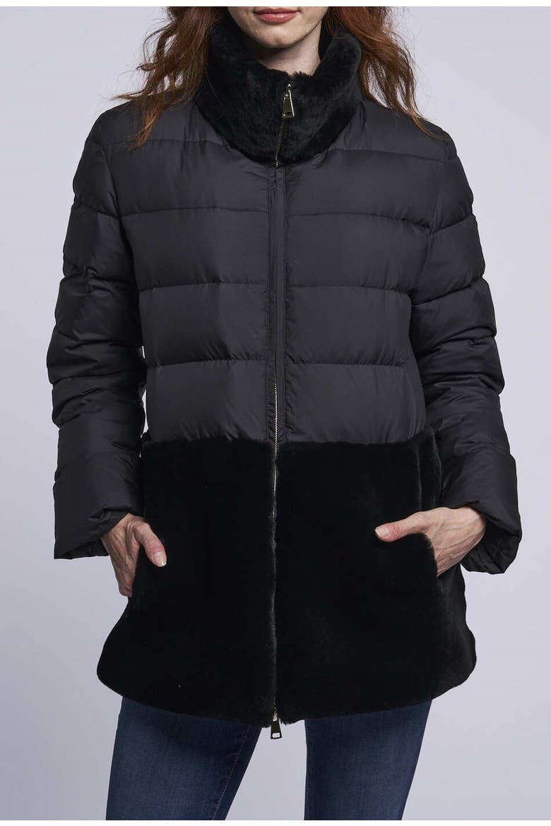 Down and Shearling Jacket, Main, color, Black