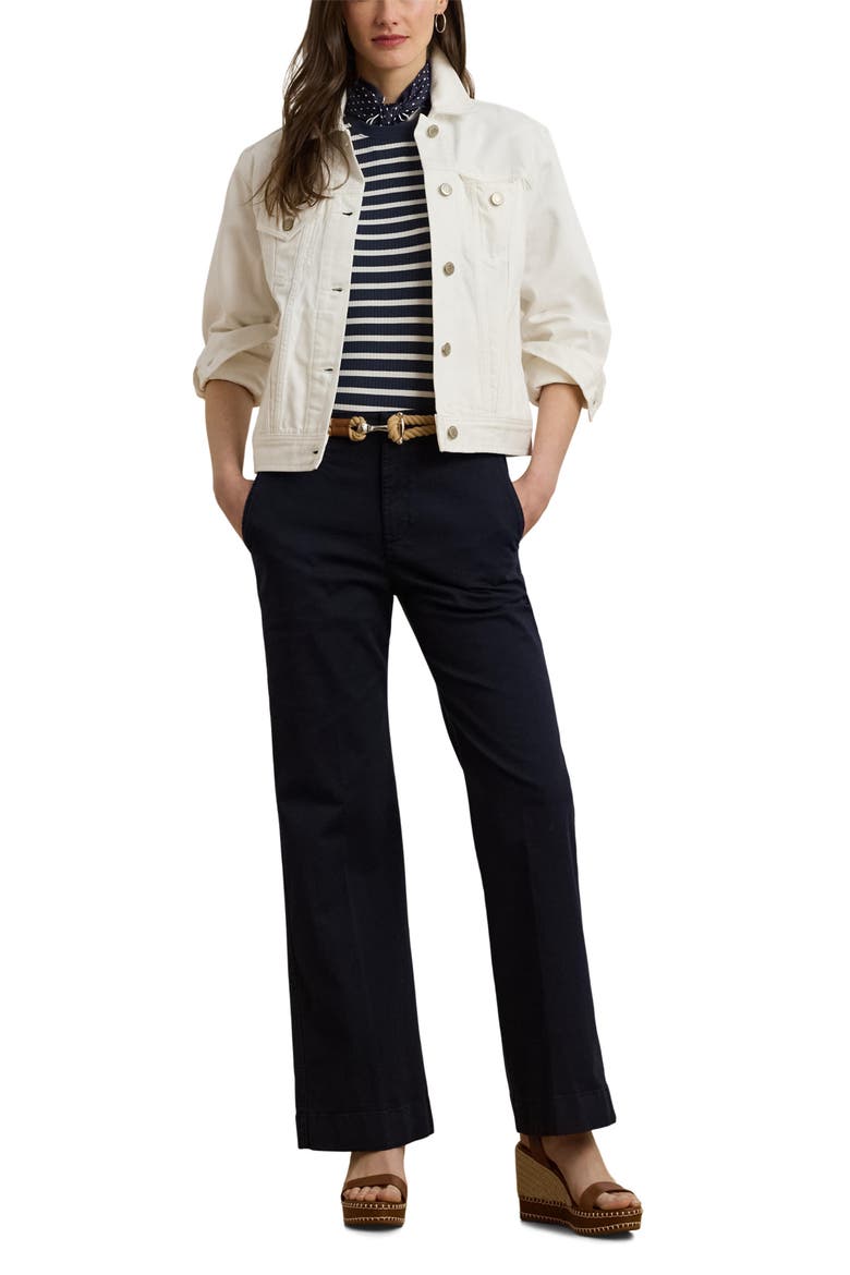 Stretch Cotton Flare Leg Chinos, Alternate, color, LAUREN NAV