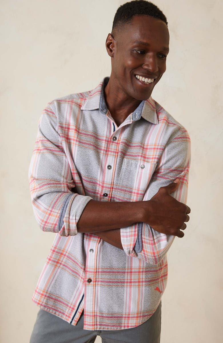 Tommy Bahama Canyon Beach Unwind Plaid Flannel Button-Up Shirt, Alternate, color, Asheen