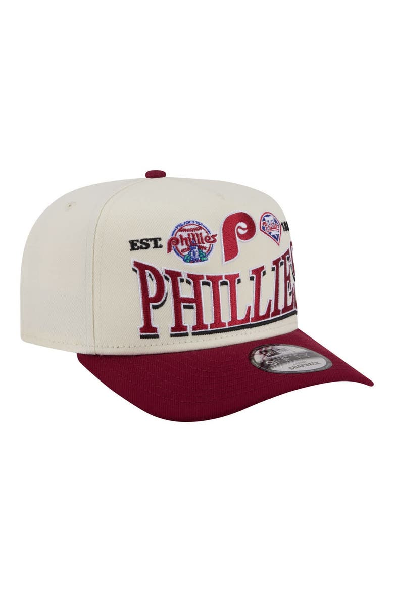 Men's New Era Cream Philadelphia Phillies Throwback Tri-Hit A-Frame 9FIFTY Adjustable Hat, Alternate, color, Cream