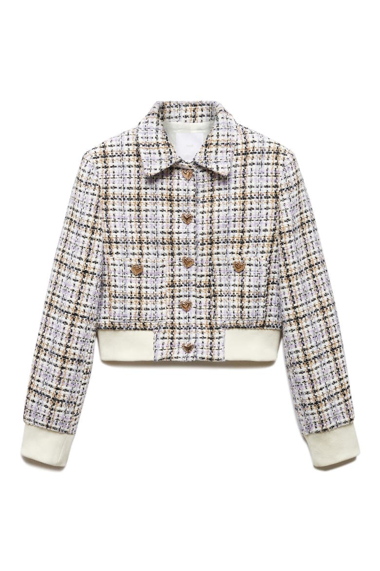 Plaid Tweed Crop Bomber Jacket, Alternate, color, LIGHT/ PASTEL PURPLE