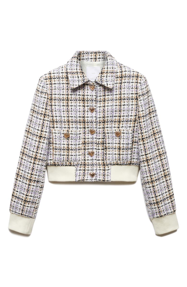 MANGO Plaid Tweed Crop Bomber Jacket, Alternate, color, 