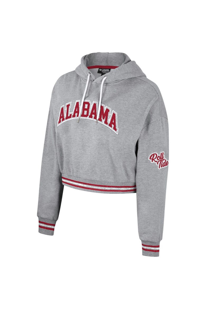 Women's The Wild Collective Heather Gray Alabama Crimson Tide Cropped Shimmer Pullover Hoodie, Alternate, color, Heather Gray