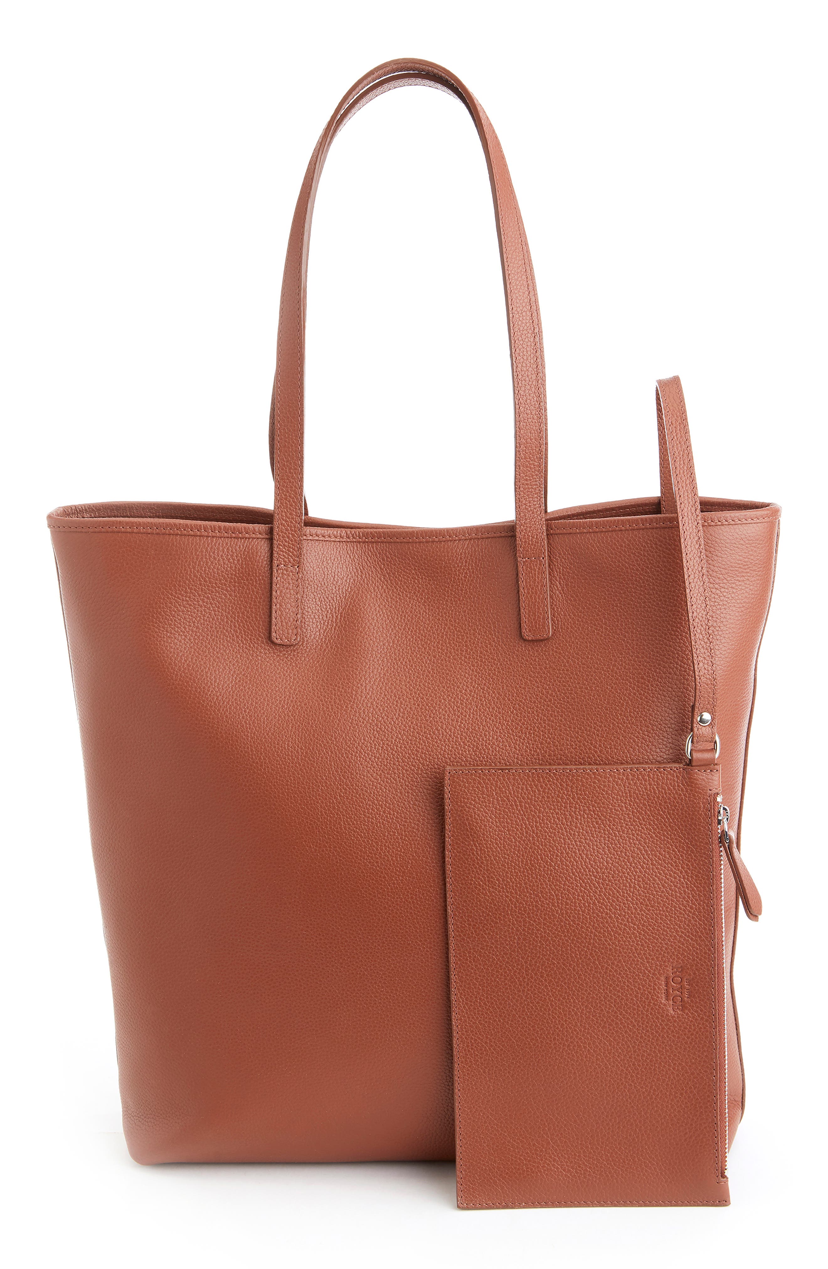 Tall Leather Tote with Wristlet, Alternate, color, TAN