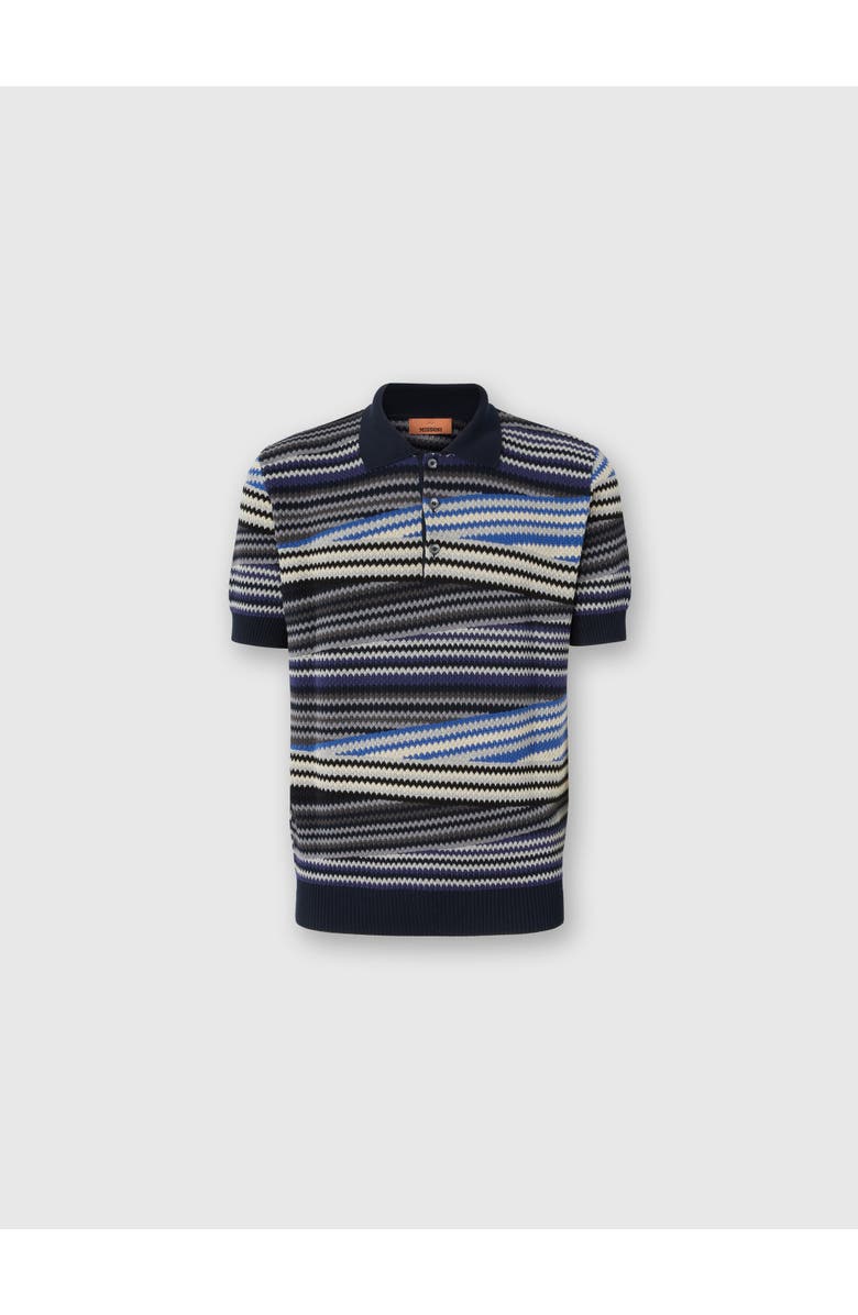 Missoni Short Sleeve Polo With Buttons And Striped Zigzag Pattern, Main, color, Blue