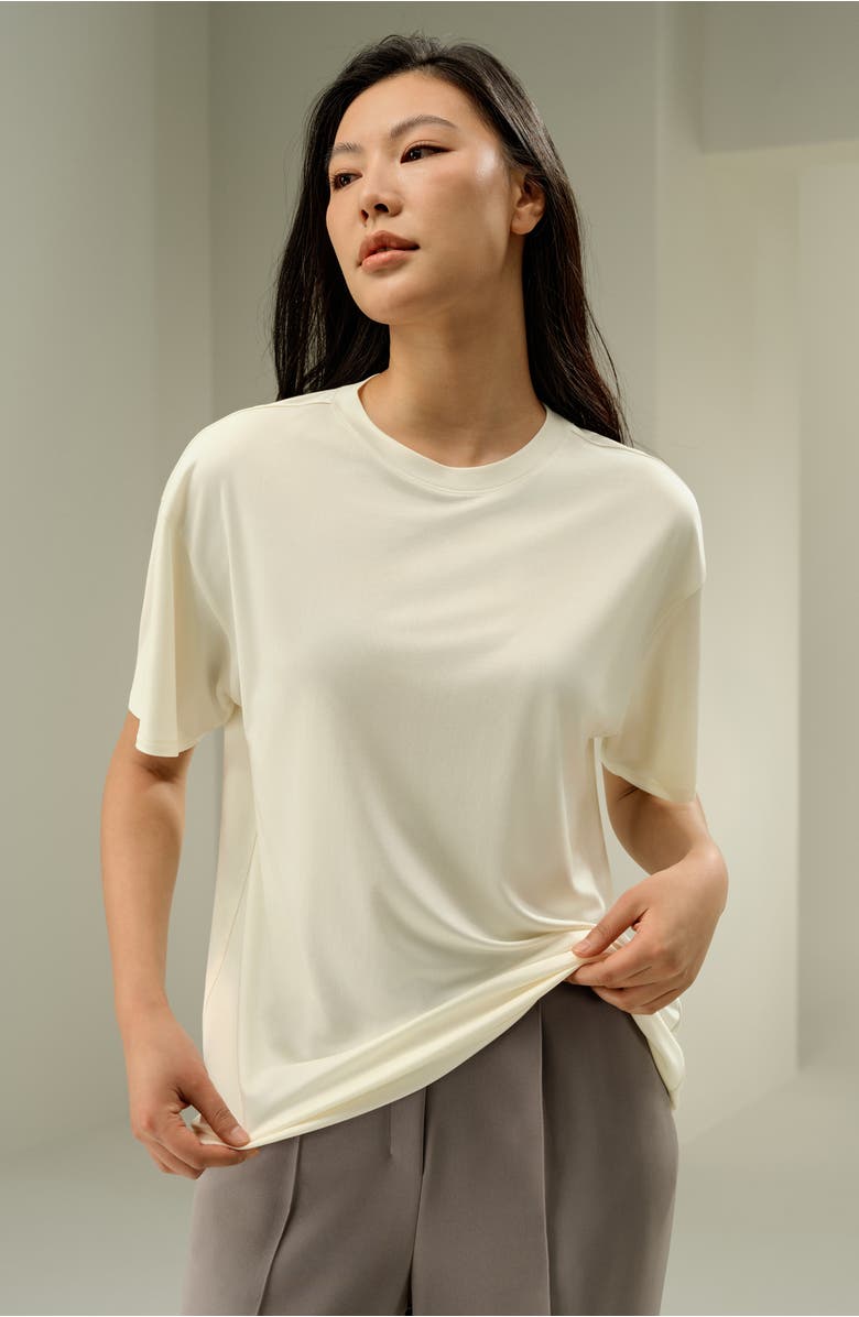 Lilysilk Oversized Silk Jersey Tee, Alternate, color, Lily White