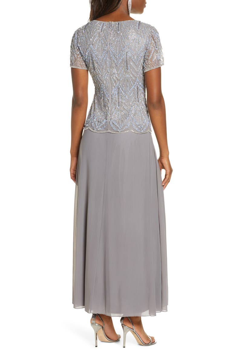 Beaded Bodice Chiffon Gown, Alternate, color, STEEL