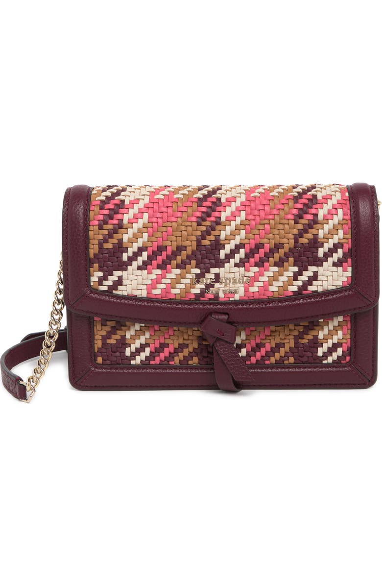 Kate Spade New York leather trimmed woven flap crossbody bag, Main, color,