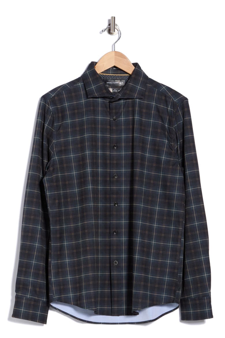 Plaid Button-Up Shirt, Main, color, BLACK