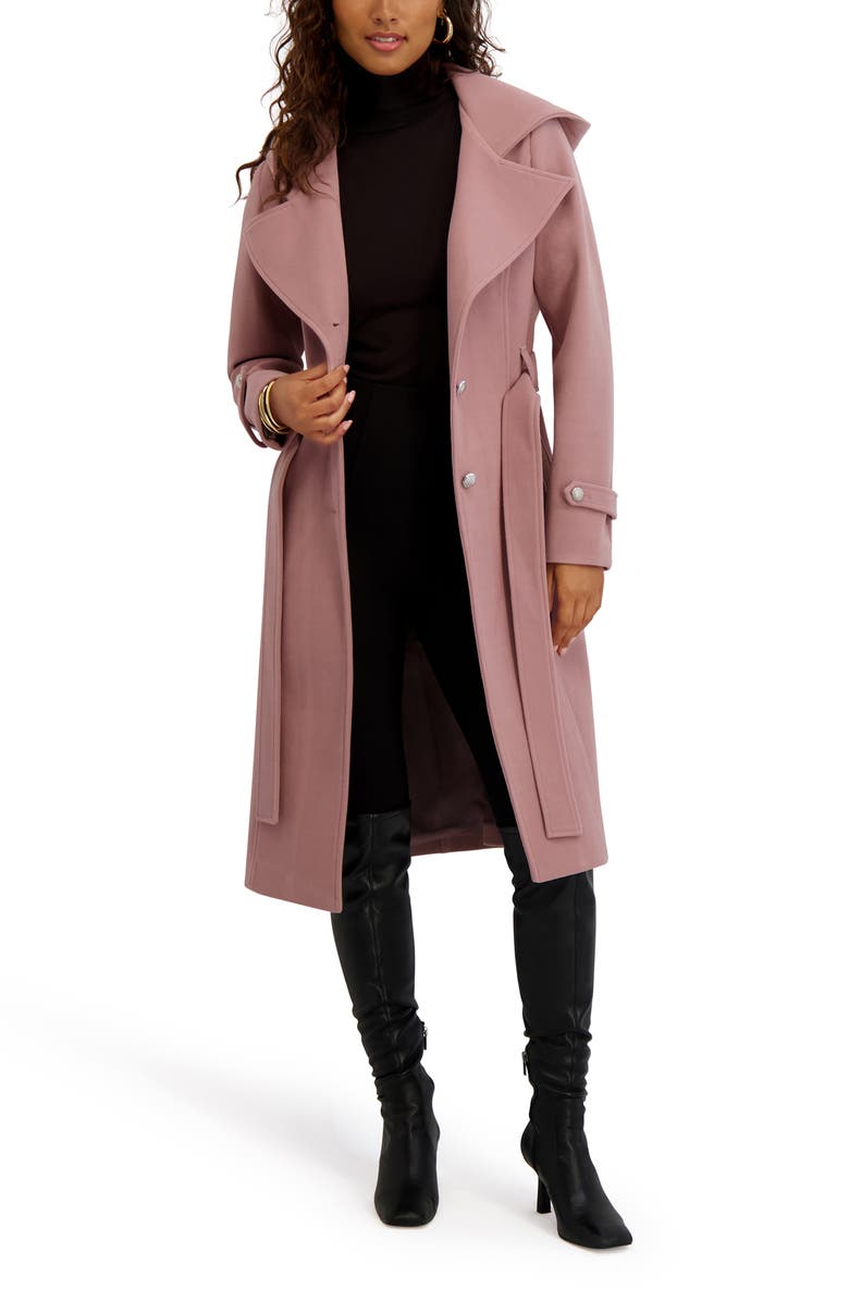 Kensie Belted Plush Trench Coat, Alternate, color, Mauve