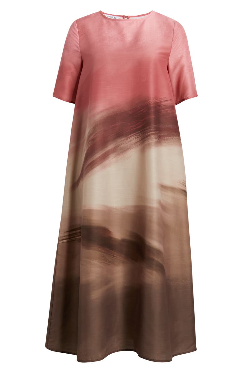 Misook Shantung Landscape Midi Dress, Alternate, color, Honey Suckle/ Charmeuse/ Multi