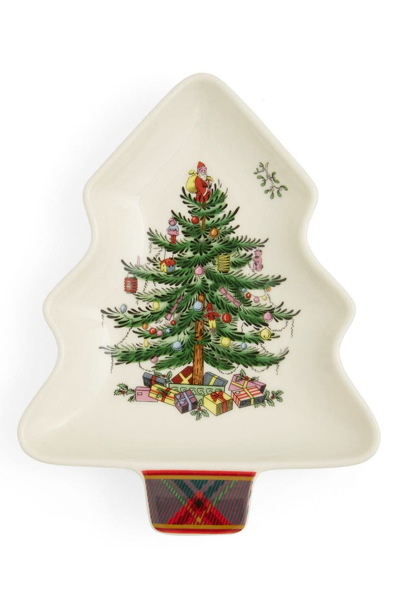 Spode Christmas Tree Tartan Spoon Rest, Main, color, Green
