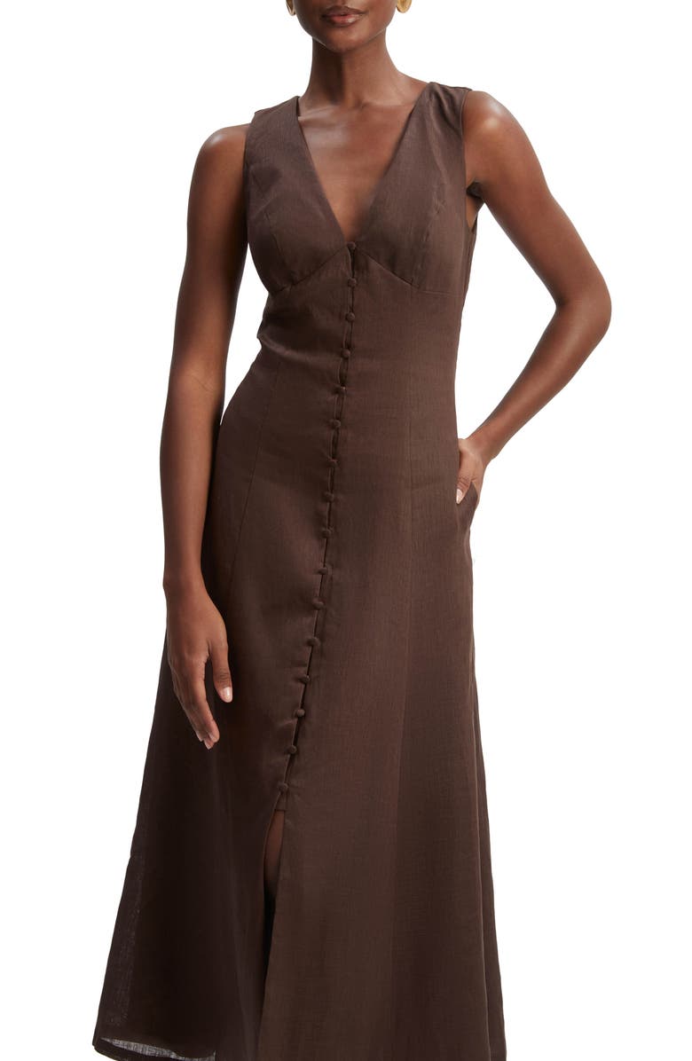 Bardot Cordelia Linen & Cotton Sleeveless Dress, Alternate, color, Chocolate