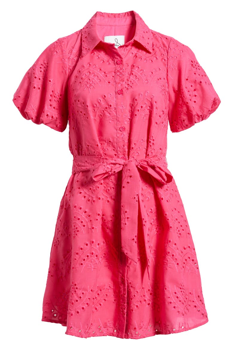 Puff Sleeve Eyelet Shirtdress, Alternate, color, PRETTY PINK