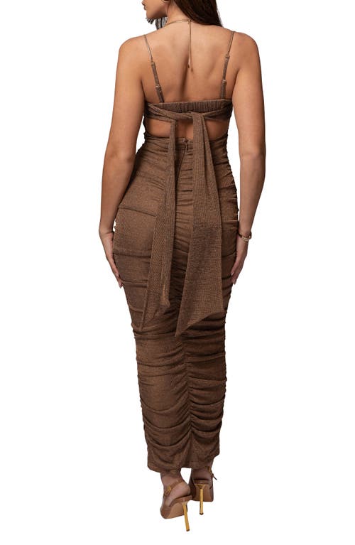 Jluxlabel Ruched Metallic Tie Back Maxi Dress In Animal Print