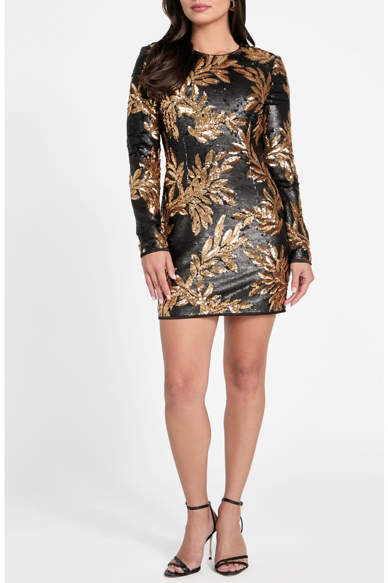Daisy Sequin Long Sleeve Minidress, Main, color, BLACK/ GOLD