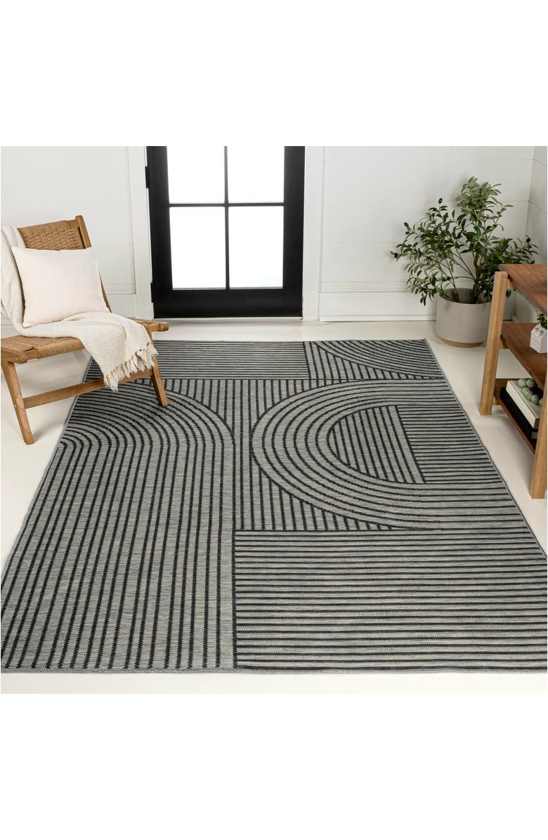 JONATHAN Y Zephyr Mid-Century Modern Arch Stripe Reversible Machine-Washable Indoor/Outdoor Area Rug, Alternate, color, Cream/Beige