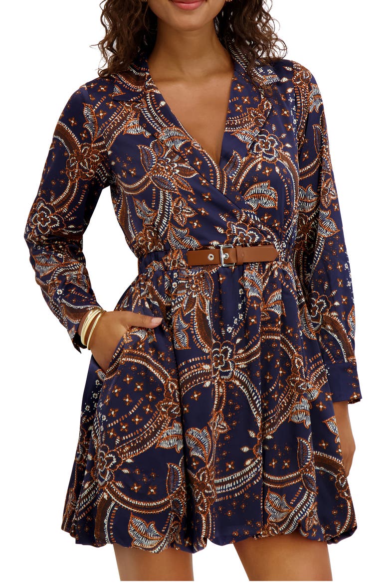 Print Satin Chermuse Minidress, Alternate, color, NAVY/ MULTI