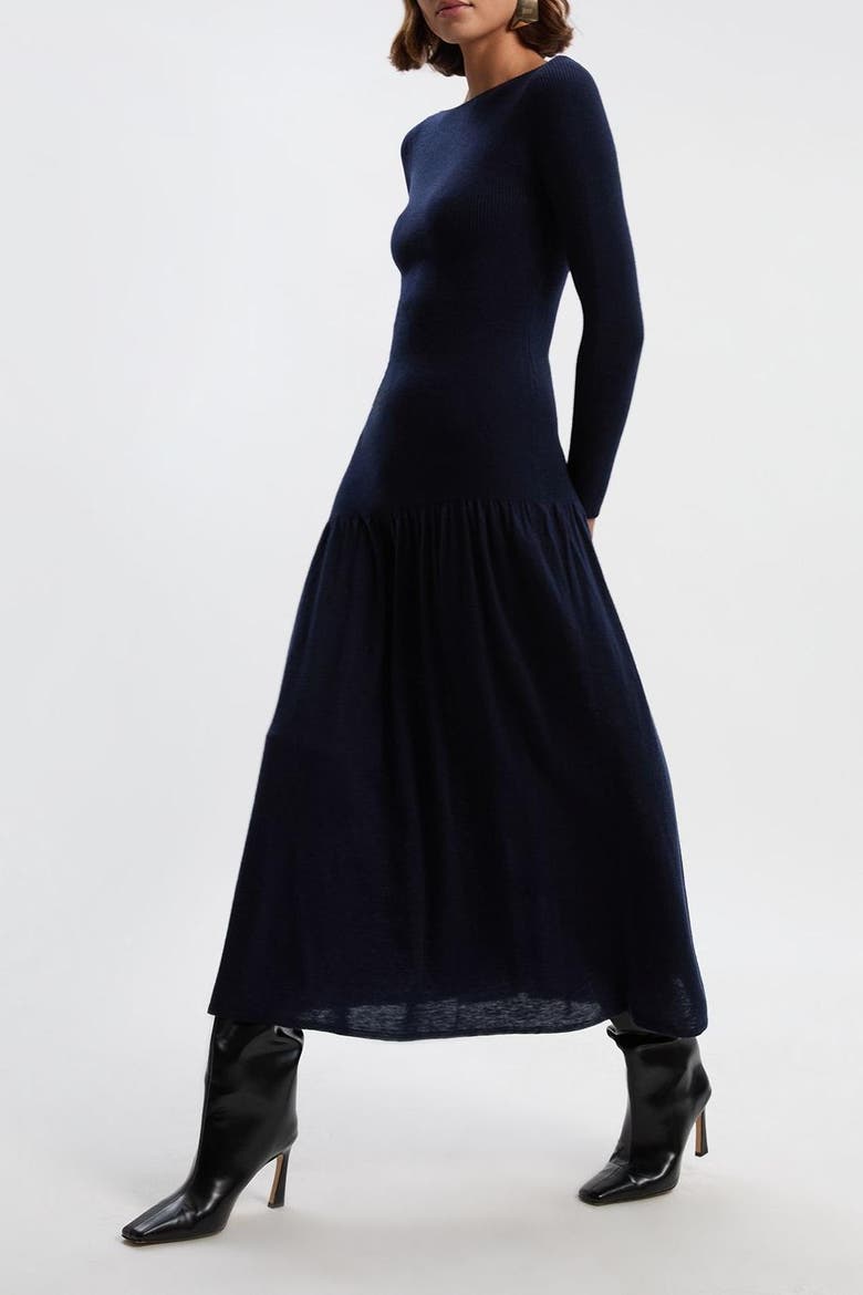 Wool Blend Sheer Knitted Skirt Dress, Alternate, color, Ink