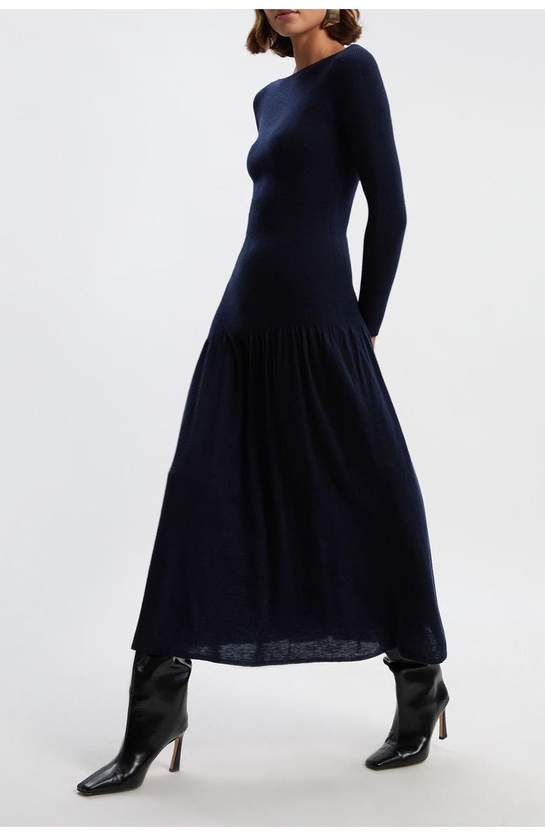 Karen Millen Wool Blend Sheer Knitted Skirt Dress, Alternate, color, Ink