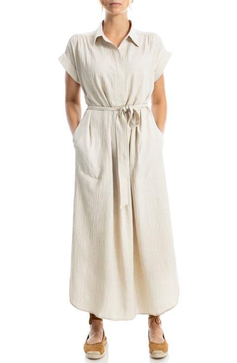 Textured Short Sleeve Maxi Shirtdress