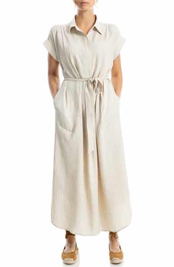 MAX STUDIO Textured Short Sleeve Maxi Shirtdress