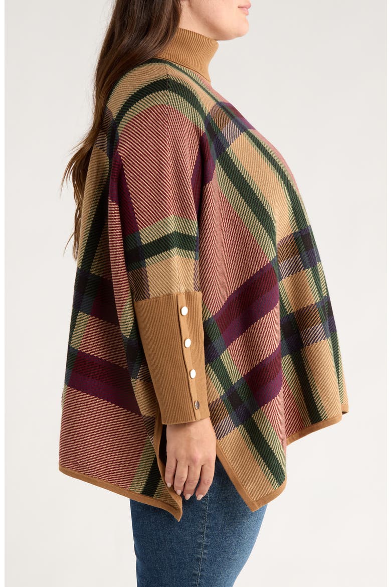Plaid Jacquard Turtleneck Poncho, Alternate, color, CARAMEL MULTI