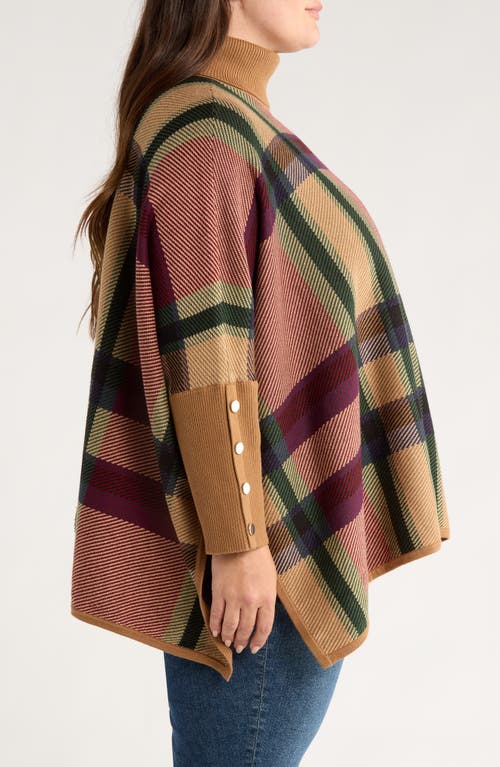 Jones New York Plaid Jacquard Turtleneck Poncho In Multi