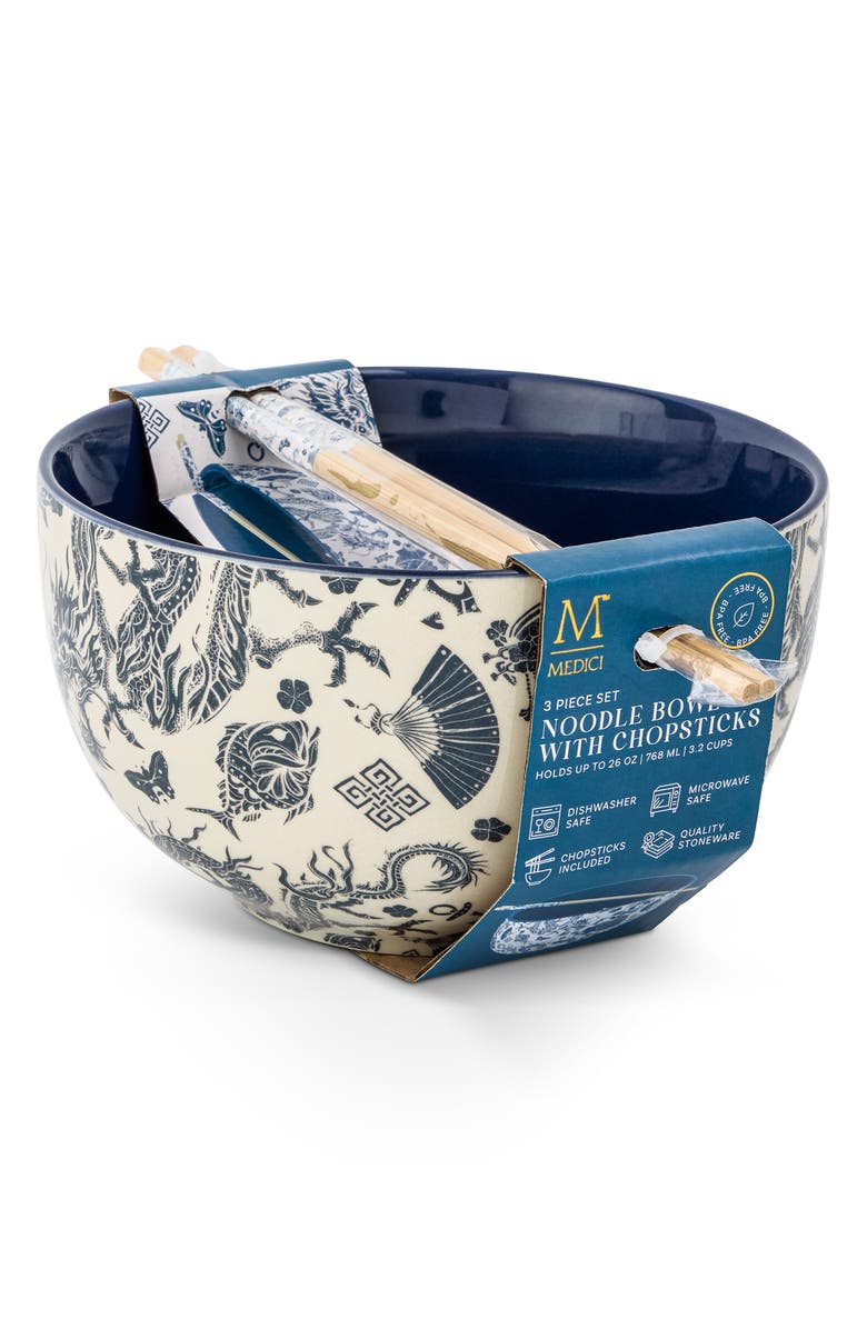 Core Home Ramen Noodle Bowl & Chopsticks Set, Alternate, color, Blue Dragon