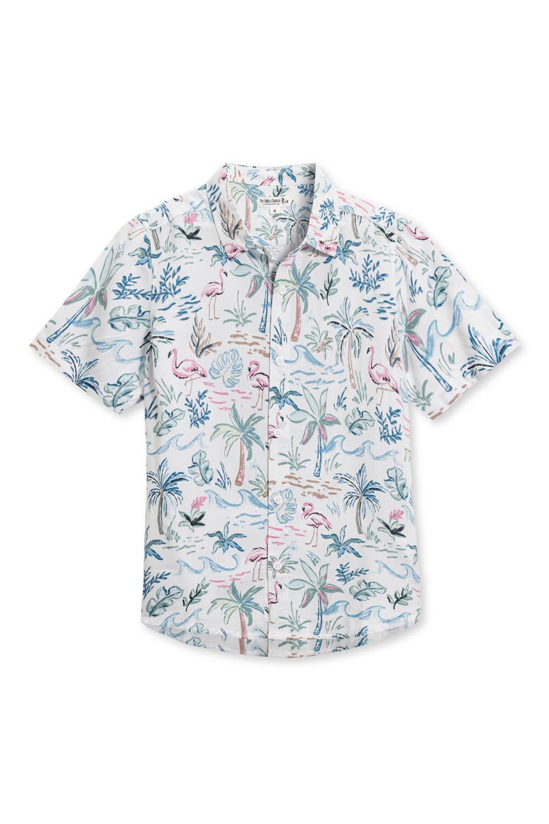 Kids' Flamingo Button-Up Shirt, Main, color, WHITE