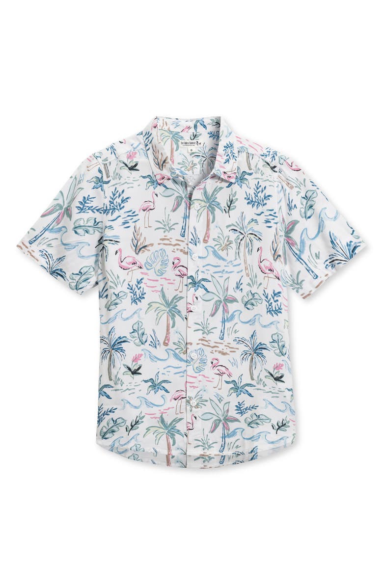 THE ENDLESS SUMMER Kids' Flamingo Button-Up Shirt, Main, color, White