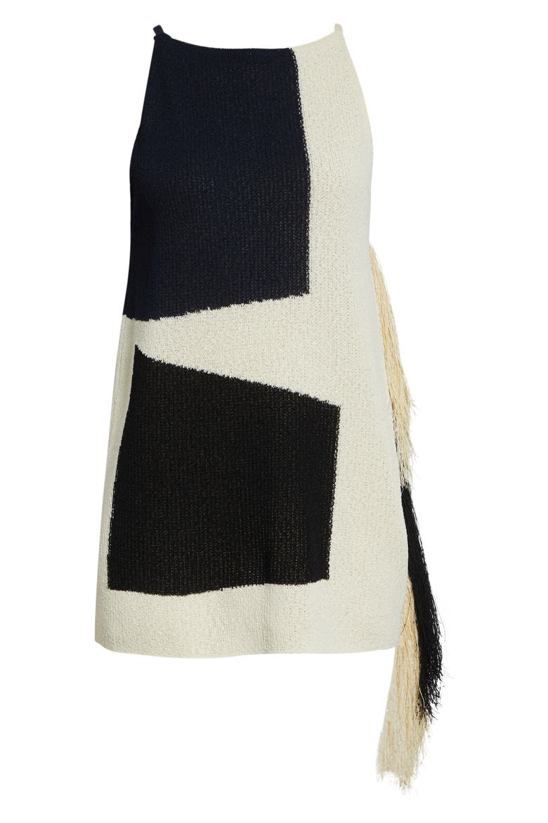 Saskia Colorblock Intarsia Textured Fringe Midi Sweater, Alternate, color, SAND MULTI
