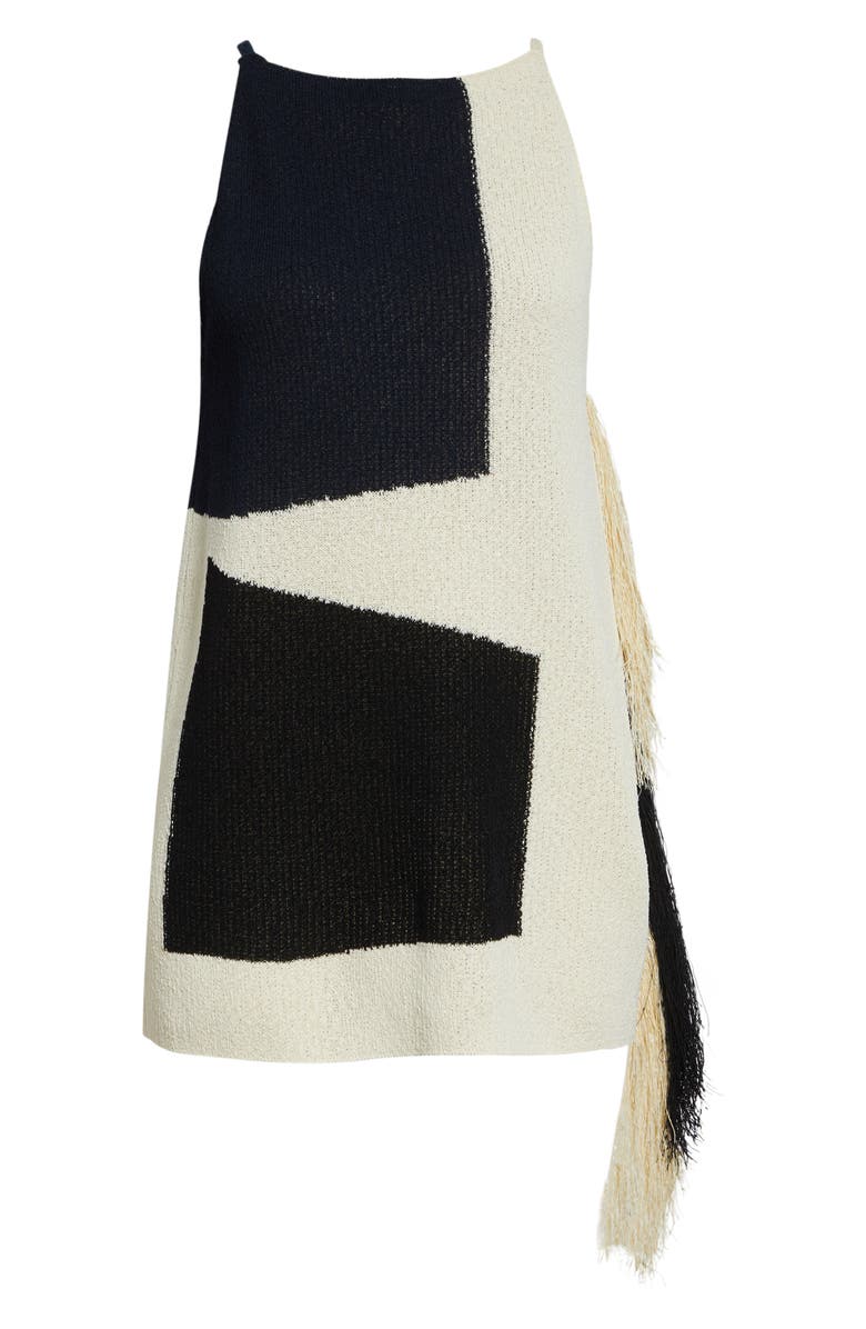 Proenza Schouler Saskia Colorblock Intarsia Textured Fringe Midi Sweater, Main, color, Sand Multi