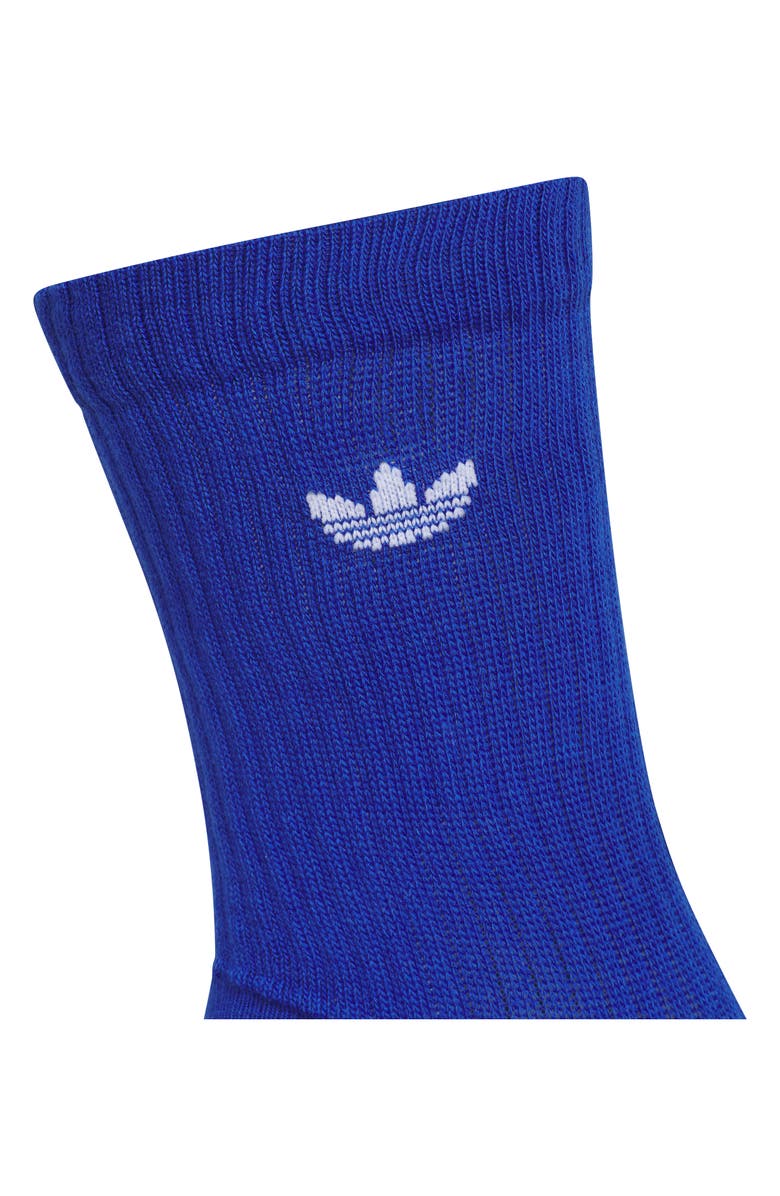 adidas Gender Inclusive Originals Trefoil 3-Pack Rib Crew Socks, Alternate, color, Royal Blue/ White Grey/ Green
