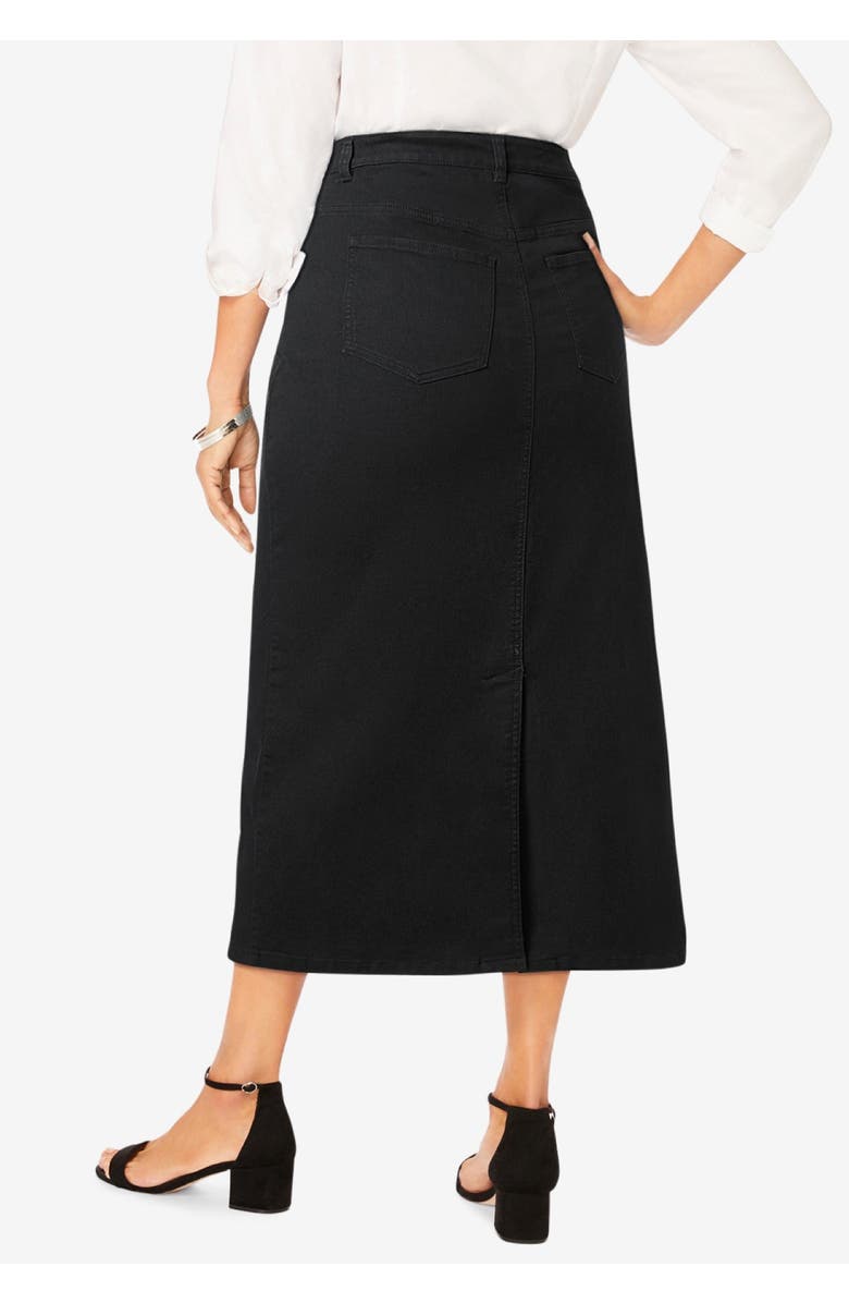 Jessica London True Fit Stretch Denim Midi Skirt, Alternate, color, Black
