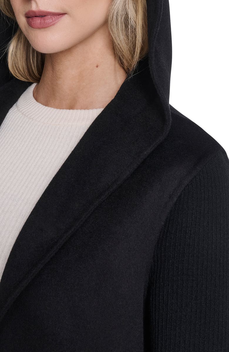 Kenneth Cole New York Double Face Wool Blend Hooded Coat, Alternate, color, Black