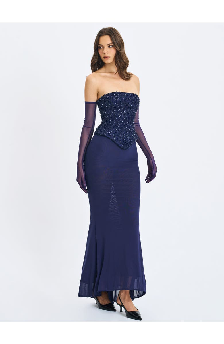 Miss Circle Orabelle Beaded Peplum Mermaid Gown with Lace-up Back, Alternate, color, Navy Blue