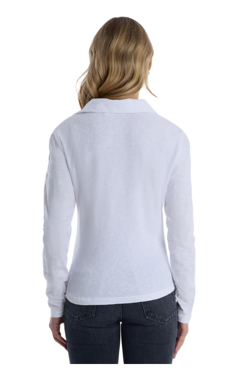 WILT Clothing Scoop Neck Long Sleeve Polo Tee with Round Hem, Alternate, color, White