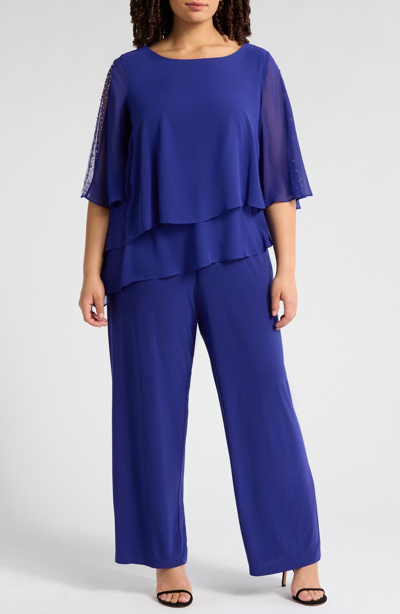 SL FASHIONS Sequin Detail Tiered Jumpsuit, Main, color, Iris