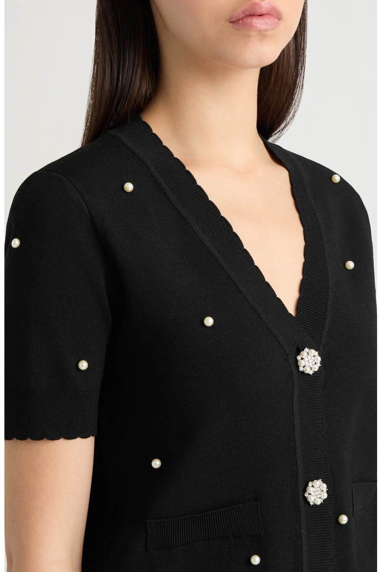 Faux Pearl Embellished Sweater Cardigan, Alternate, color, BLACK