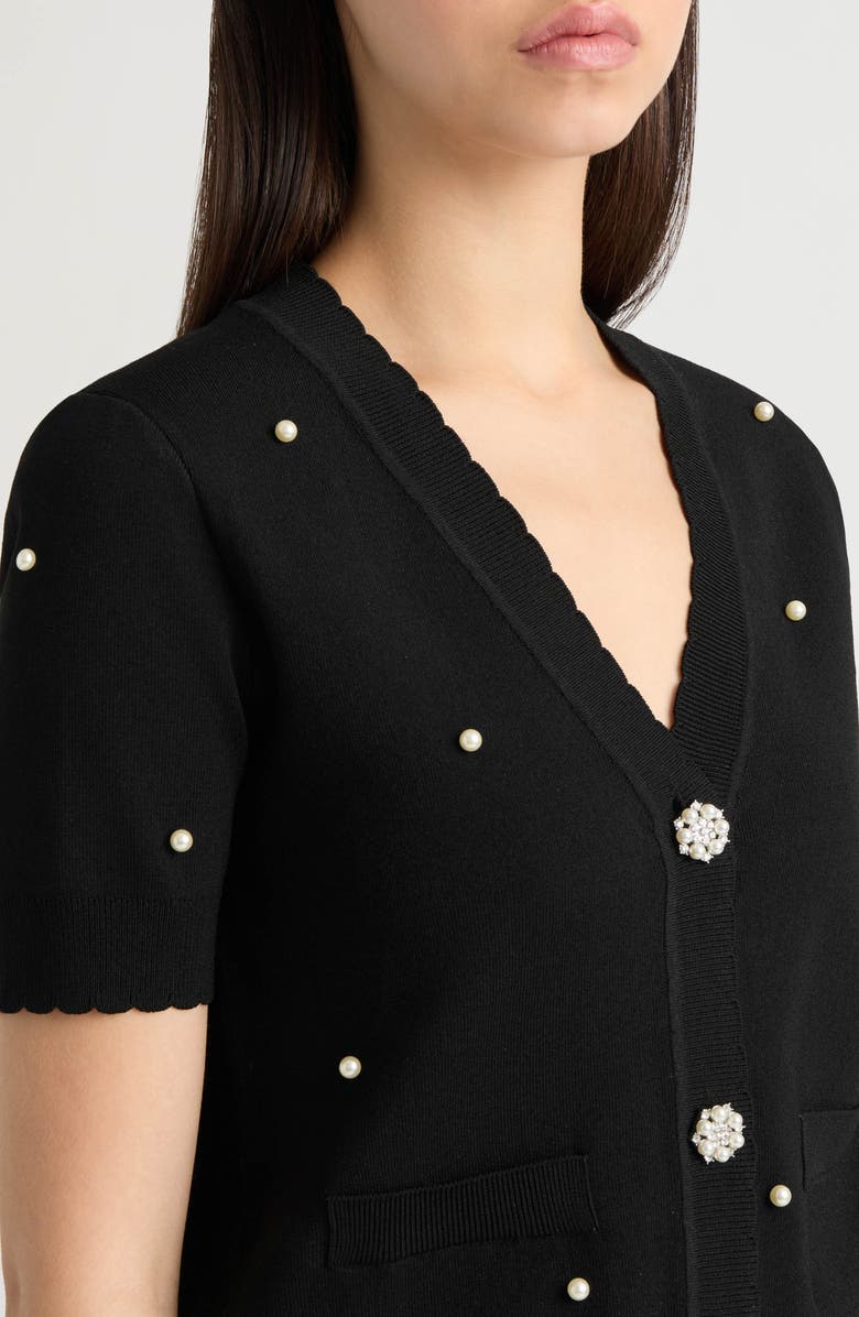 NVLT Faux Pearl Embellished Sweater Cardigan, Alternate, color, Black